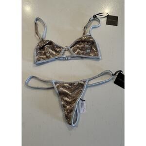Love Haus By Beach Bunny Size Small Heather Grey Nude Sequin Bralette Thong Set